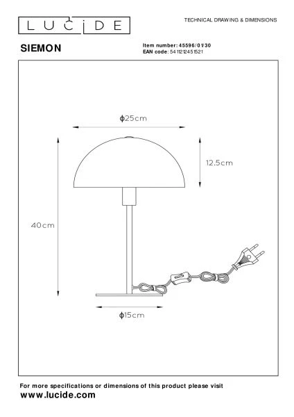 Lucide SIEMON - Tischlampe - Ø 25 cm - 1xE14 - Schwarz - technisch